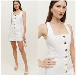 NWT Reformation Dionne Denim Mini Dress Cream with Heart Buttons Size 0